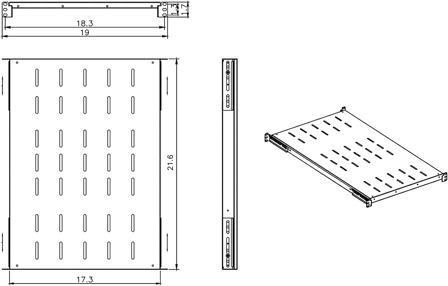 Adjustable 1U Rack Server Shelf for 19" 4 Post Network Racks (21.5-28" Depth)