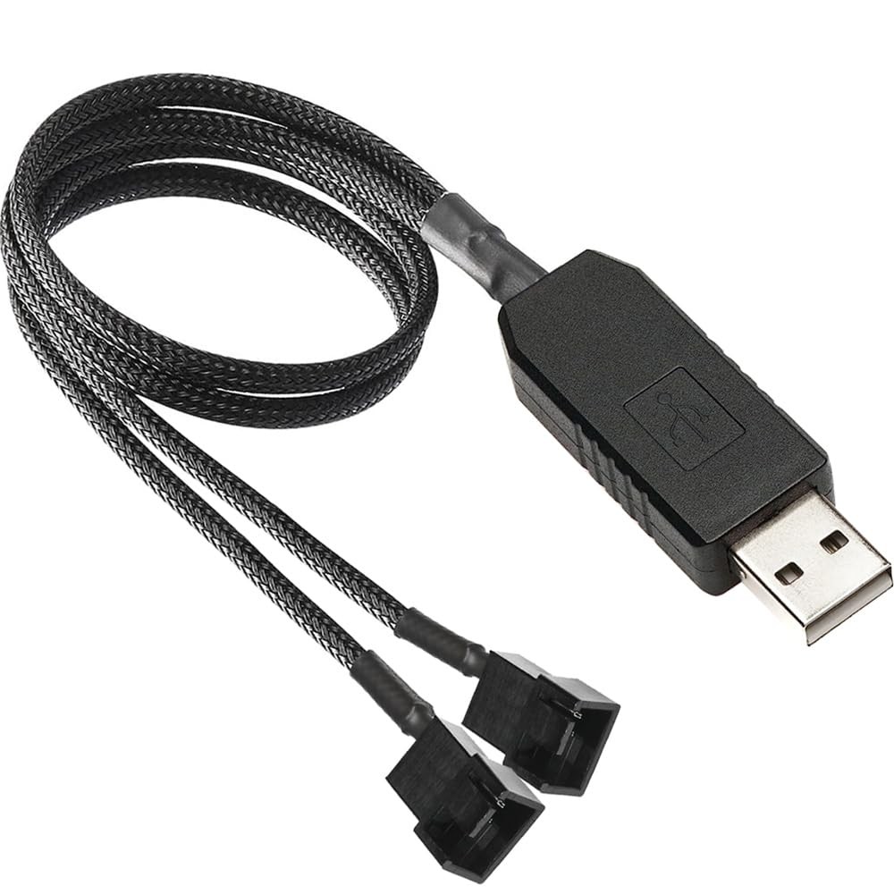 Full Speed 12V Voltage Step-Up USB to Dual 3-Pin and 4-Pin PC Fan Sleeved Pow...