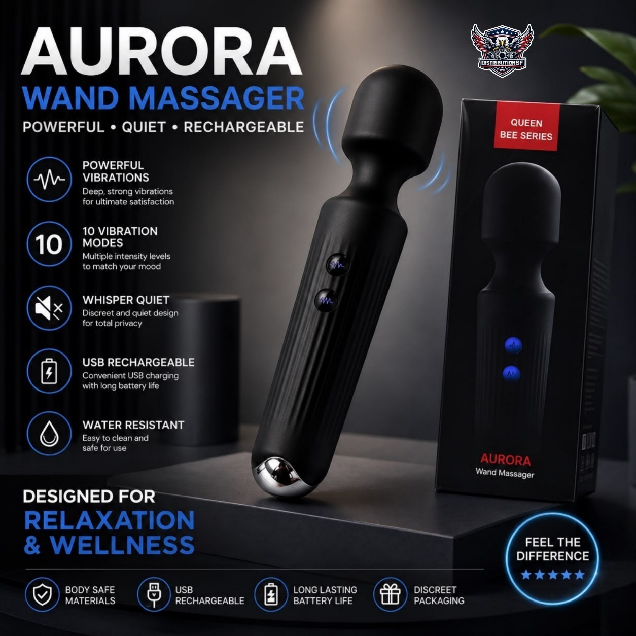 Queen Bee Series Powerful Therapeutic Wand Vibrating Cordless Massager Vibrator