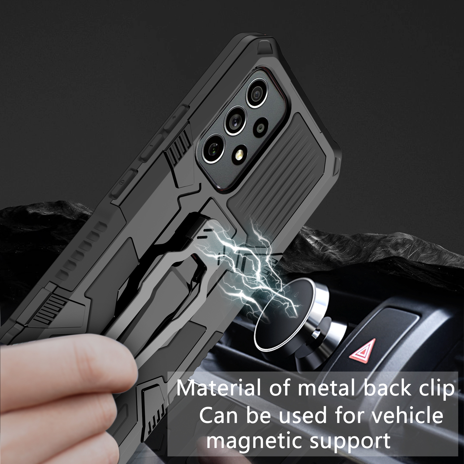 For Samsung Galaxy A06 A25 A16 A12 A15 A35 A55 Magnetic Car Stand Military Case