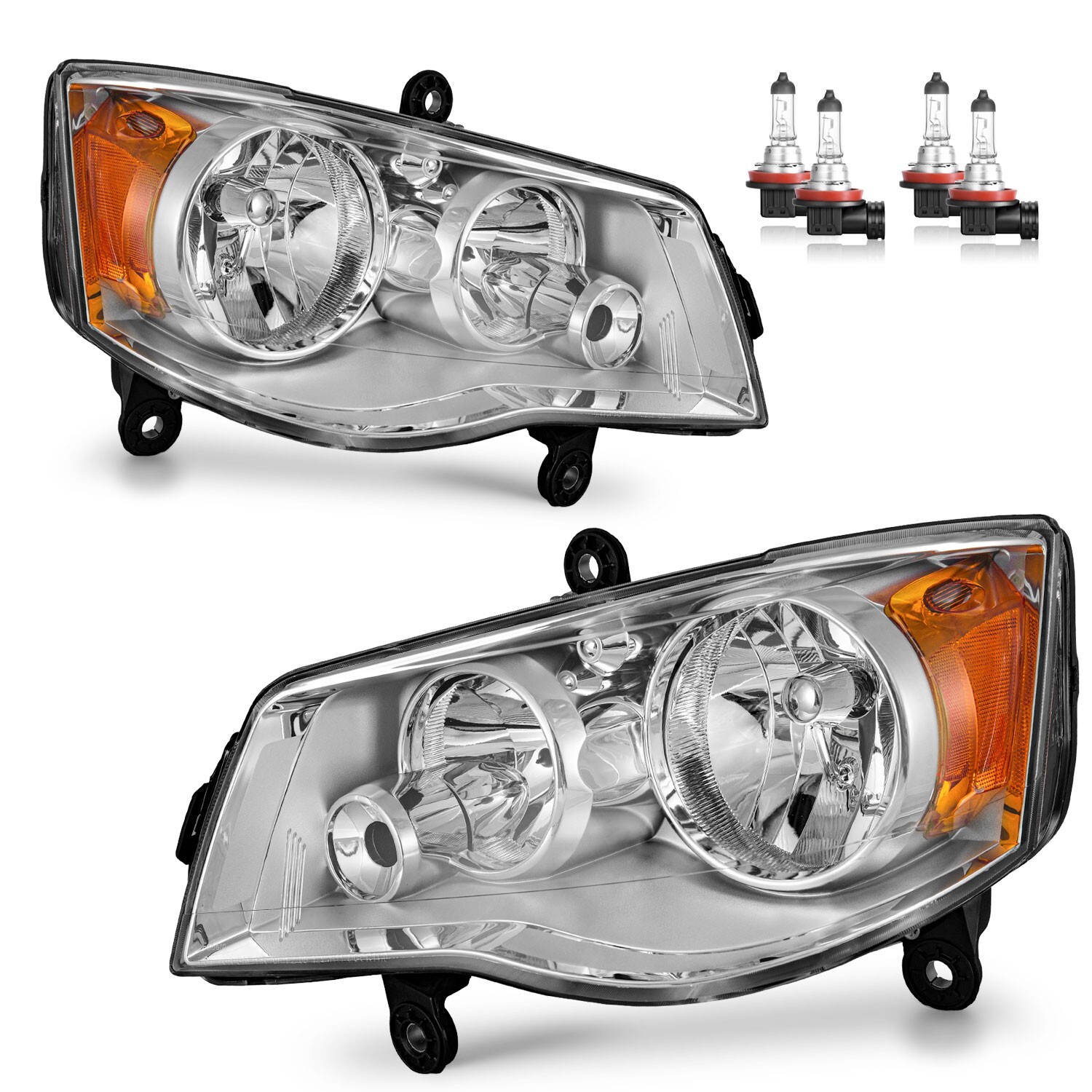 Pair Headlights For 2011-2020 Dodge Grand Caravan 2008-2016 Town&Country w/Bulbs