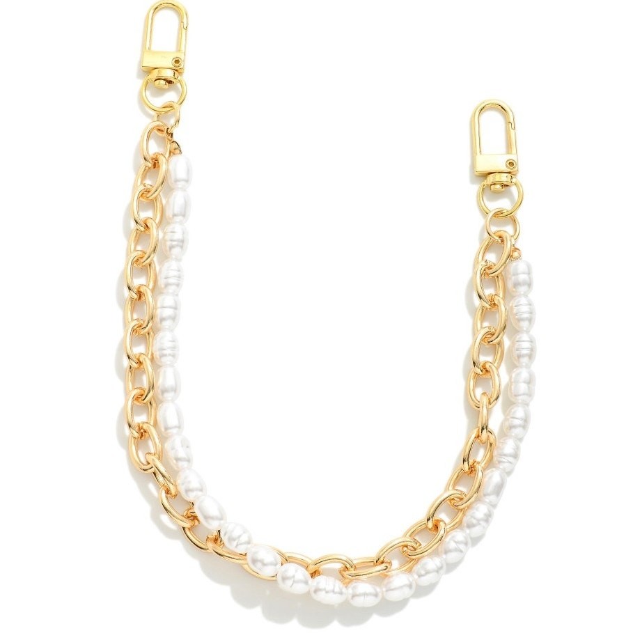 Layered Chain Link Pearls Bag Purse Chain Accent