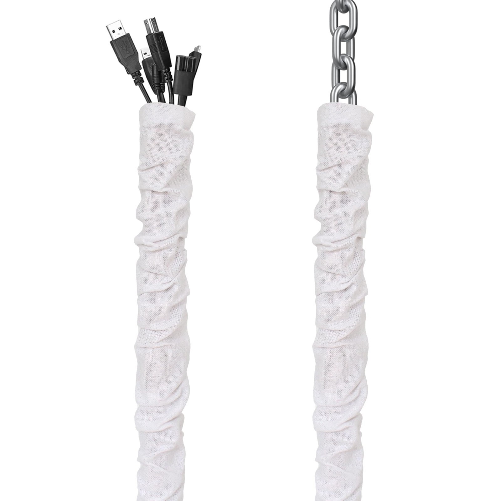 White Fabric Cord Cover, 2 Pcs 6 Feet Chain Cable Sleeve, Chandelier Lighting Wi