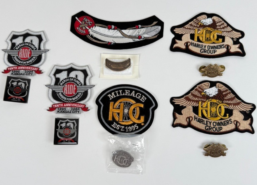 Harley Owners Group HOG and Biker Patches and Pins Lot of 6 Patches and 6 Pins