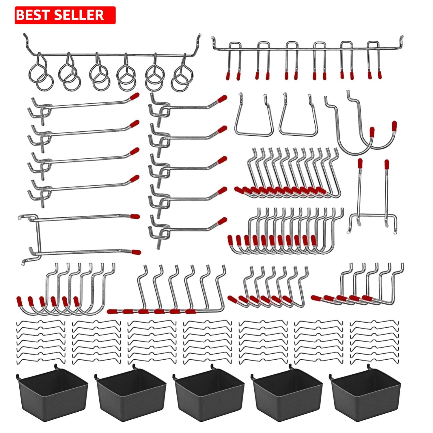 114-Piece Metal Pegboard Hooks Set with Bins & Locks - Max 35 lbs Capacity