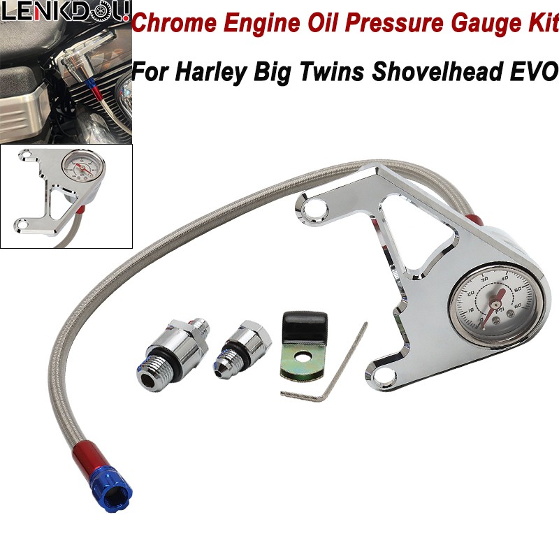 For Harley 0-60 PSI Engine Oil Pressure Gauge Big Twin EVO Shovelhead Sportster