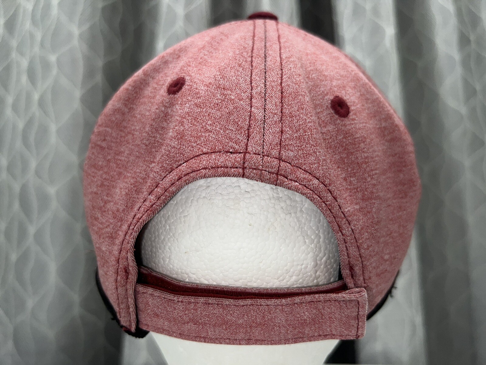 Mackinac Island Knit cap heather pink with Maroon front Hat Cap Hook Loop EUC