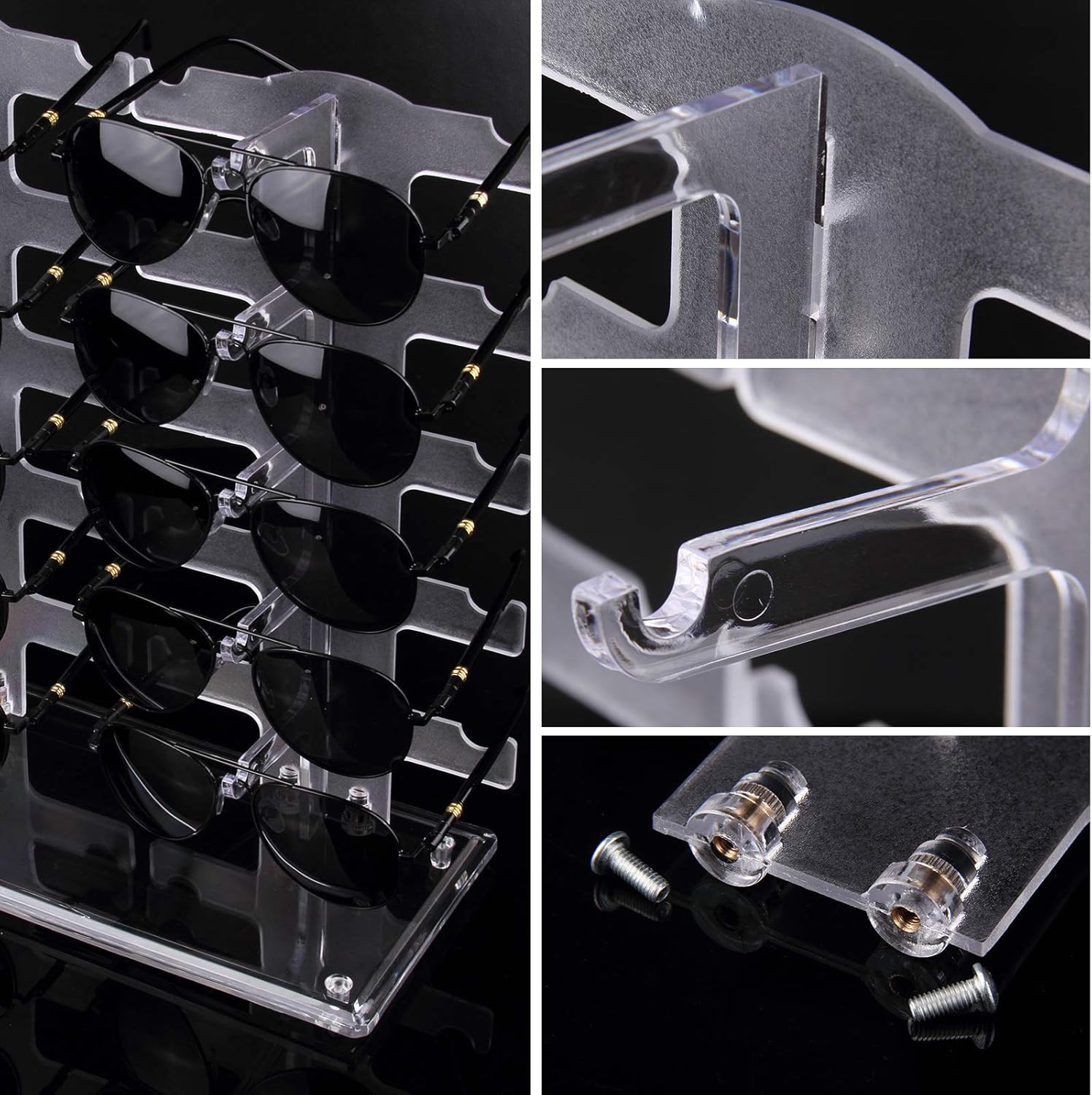 2 Row Sunglasses Rack Holder Glasses Display Stand Transparent