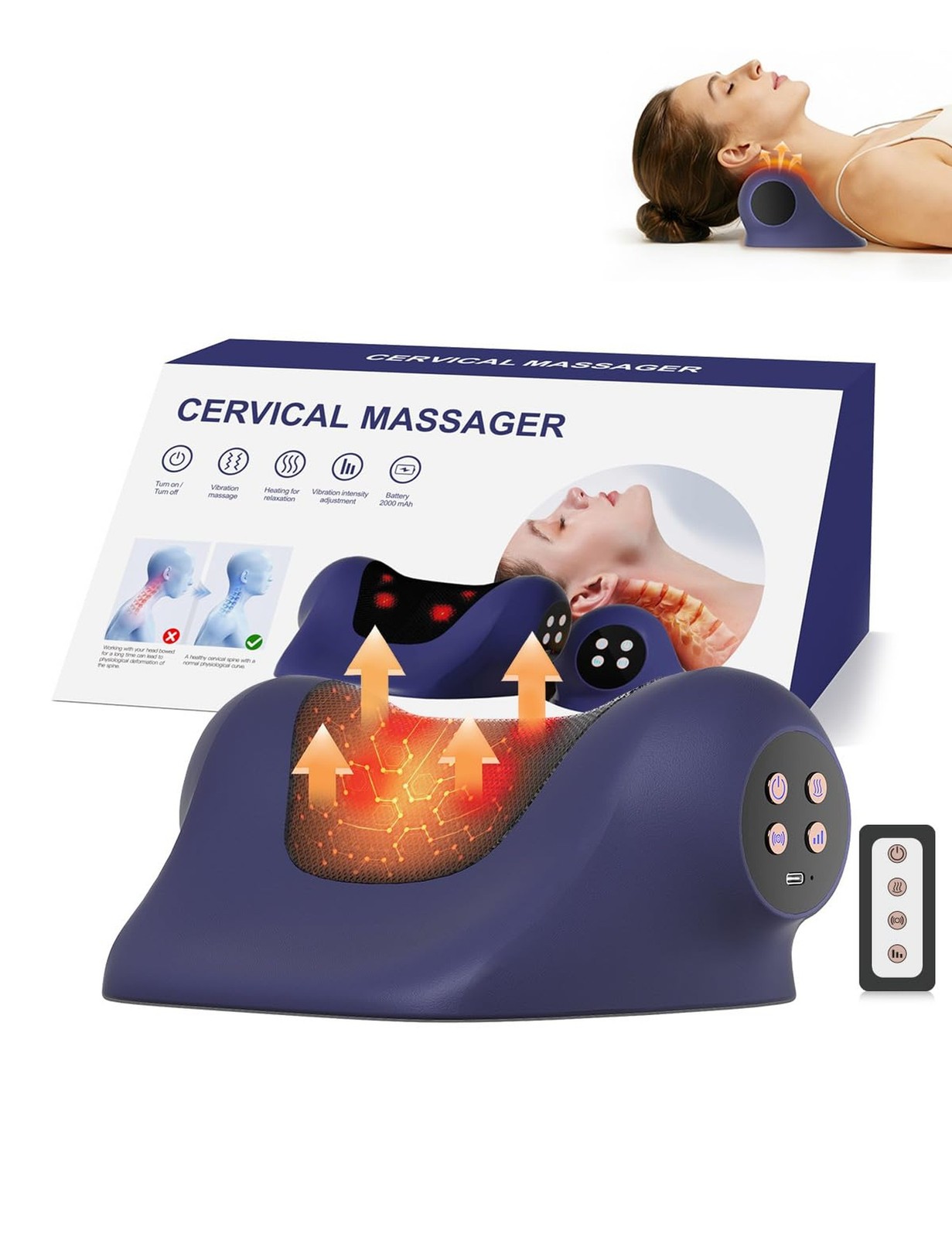 Heated Neck Stretcher for Pain Relief,Cervical Traction Device,3 Vibration Mo...