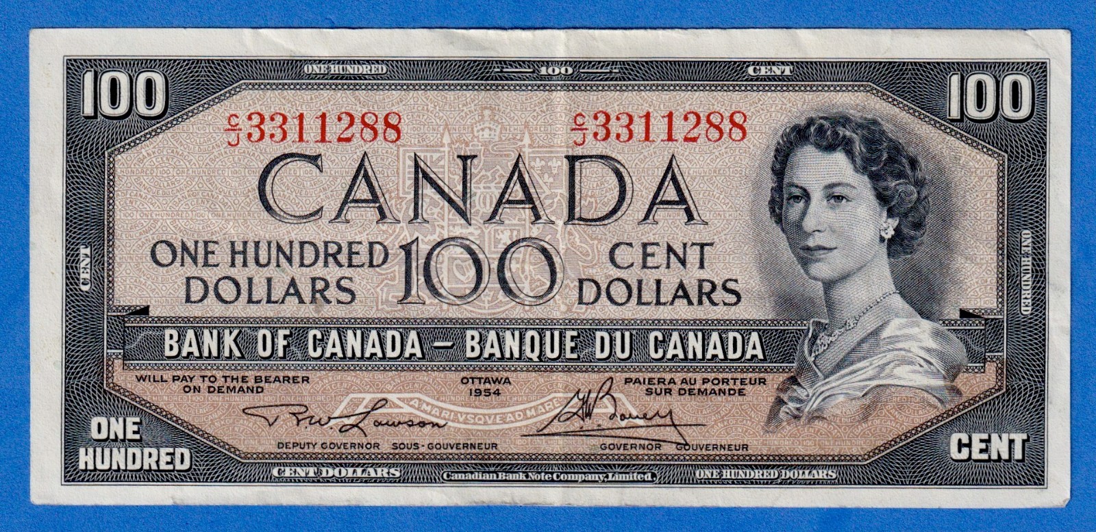 Canada $100 1954 BC-43c / P-82c - QE II - Circulated Note C/J 3311288
