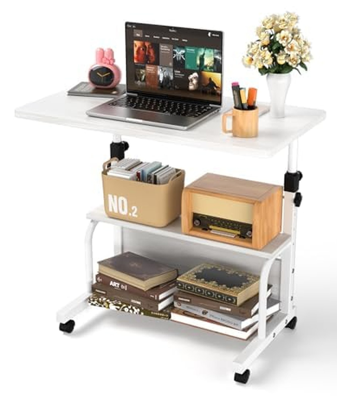 QZMDSM Portable Desk with Wheels Small Standing Desk on Wheels Adjustable Hei...