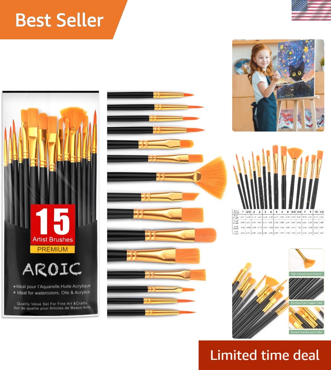 Versatile 15-Piece Painting Brush Set with Wooden Handles for All Skill Levels
