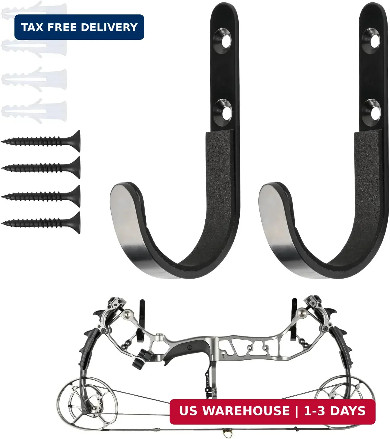 Bow Wall Mount Hanger - Universal Archery Compound Bow Holder Hooks Crossbow Rac
