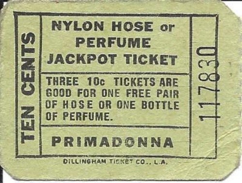 Club Primadonna - Reno, NV - Vintage Nylon Hose or Perfume Jackpot Ticket/No-S/N