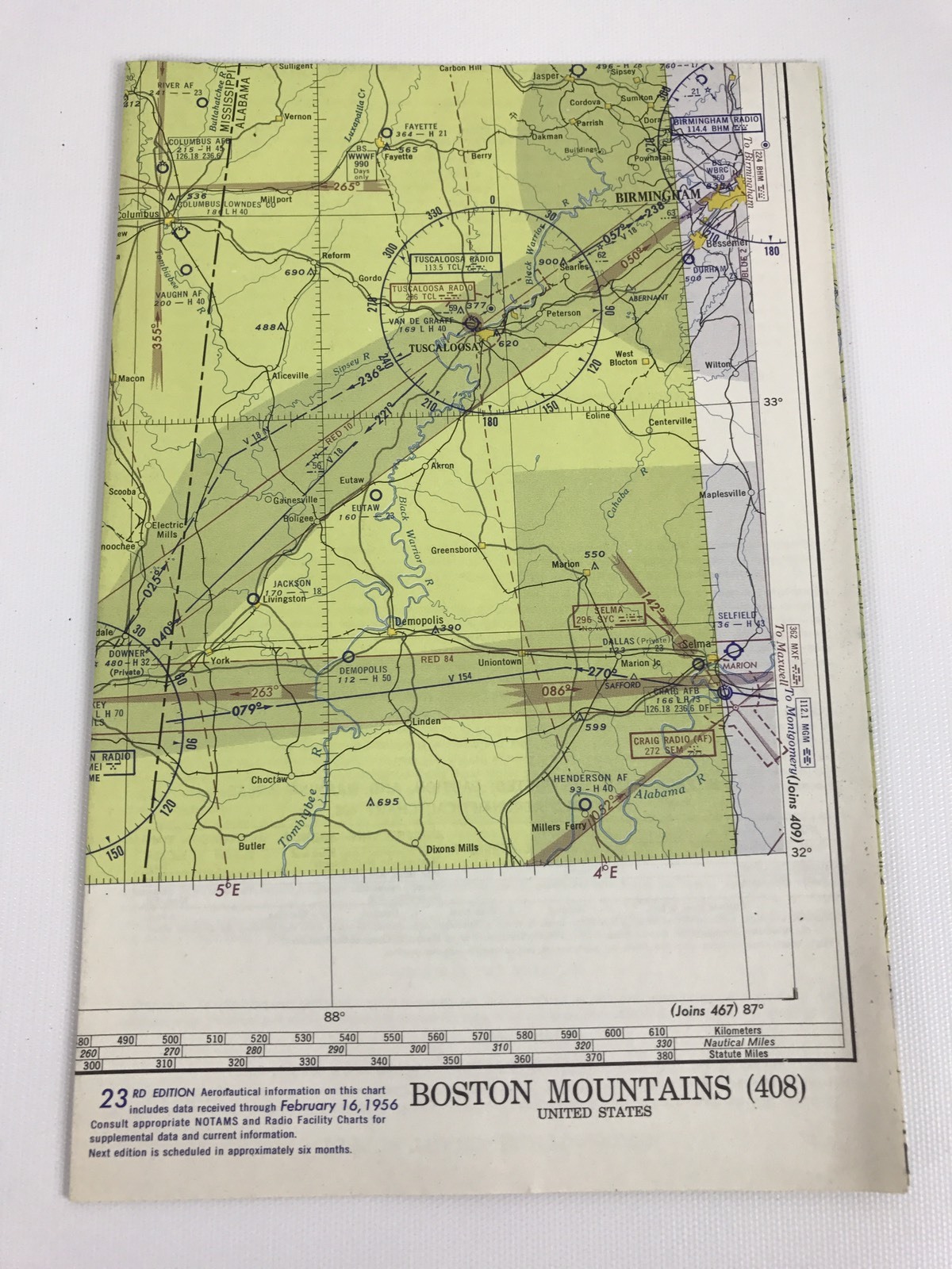 Vtg 1956 Boston Mountains 408 Aeronautical Aviation Chart Map, 23rd Ed
