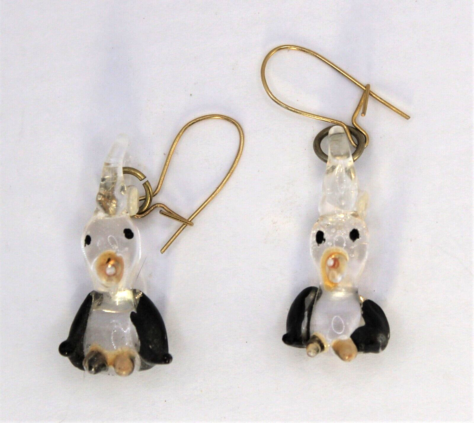 Vintage Artisan Glass Penguins Wire Dangle Earrings