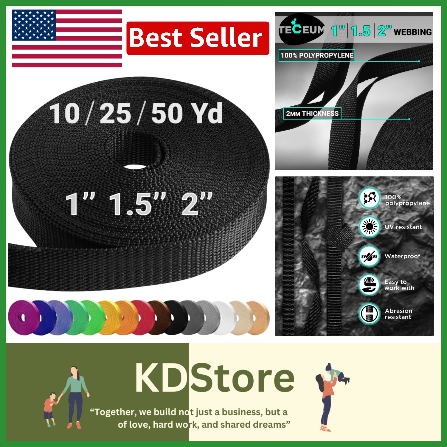 Heavy Duty 1" Polypropylene Webbing - 10 Yards, Perfect for Outdoor Crafting