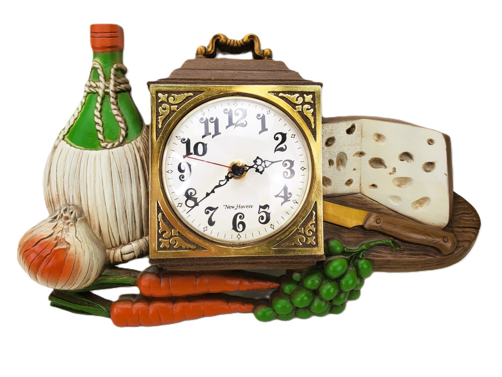 Vintage 1973 Burwood New Haven Cheese Wine Vegetable Kitchen Wall Clock Works