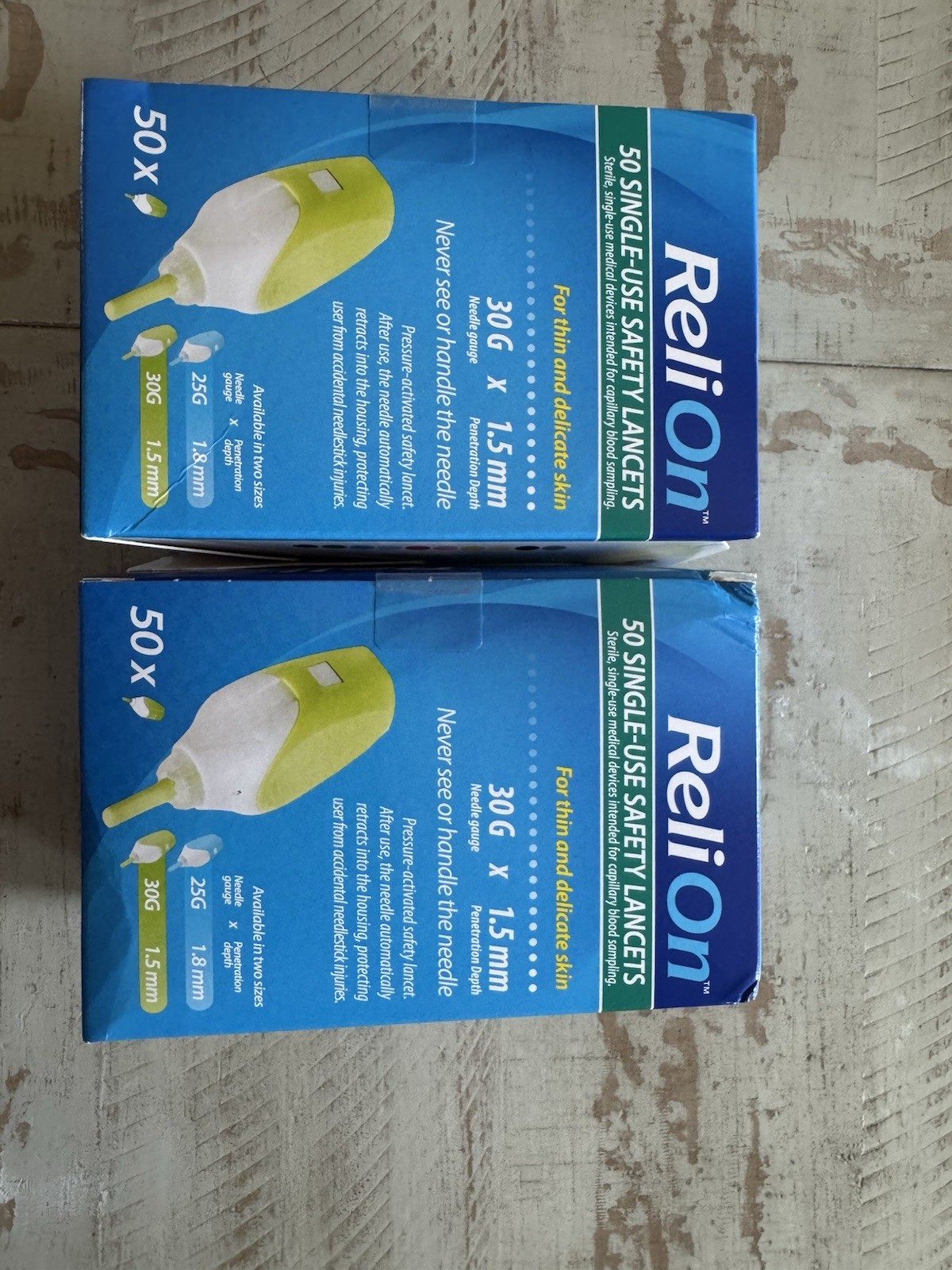 2 Boxes ReliOn 2-in-1 Lancet 30 Gauge Diabetic Product 50Ct (100 Total) 09/2027