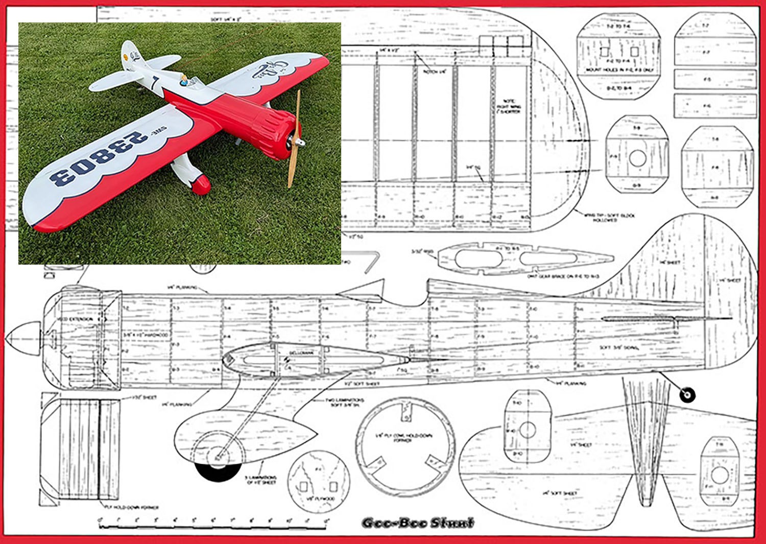 Model Airplane Plans (UC): Extended GEE BEE 56" Stunt for .35 Engine