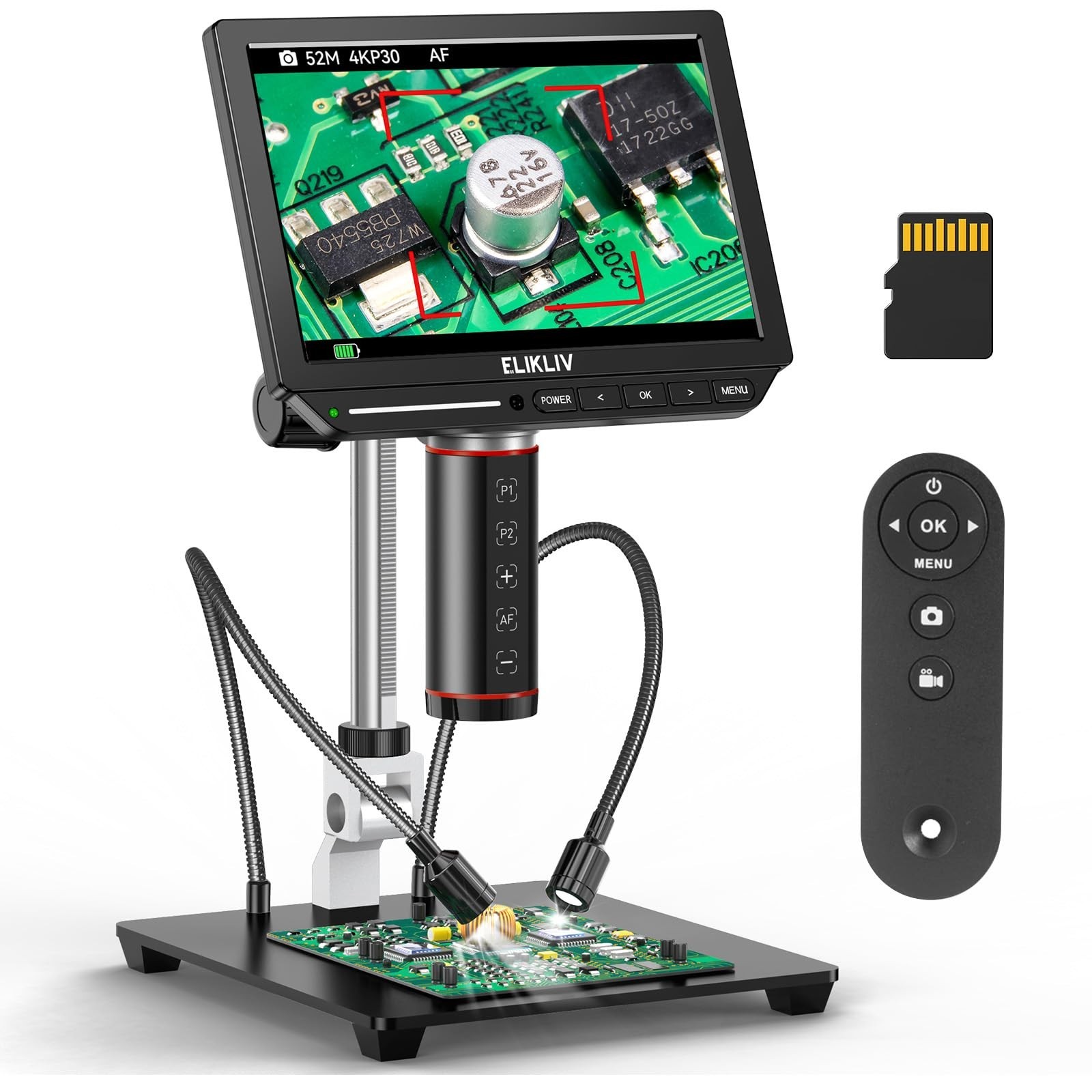 Elikliv Autofocus 4K Digital Microscope EM4K-AF, 52MP Soldering Microscope fo...