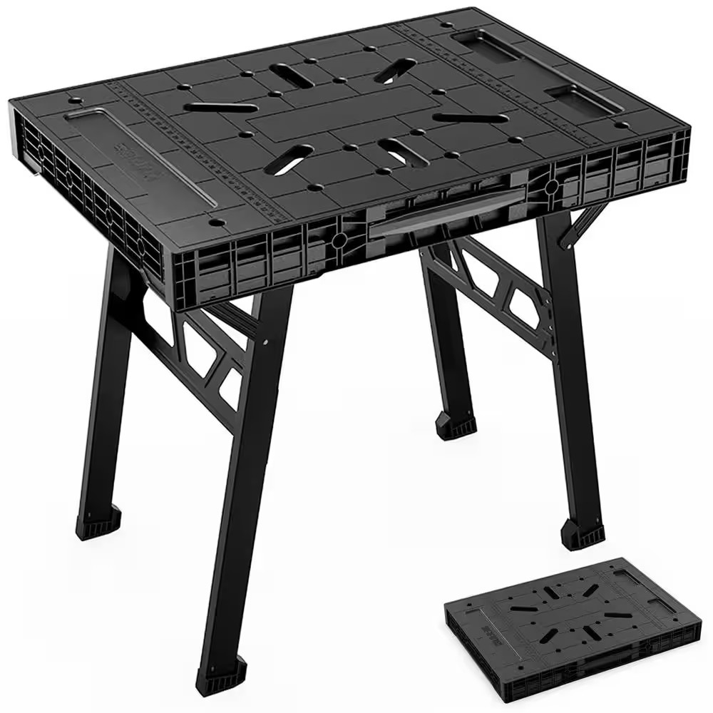 34 In. W X 24 In. D X 31 In. H Black Foldable Work Bench, Portable Heavy Duty Sh