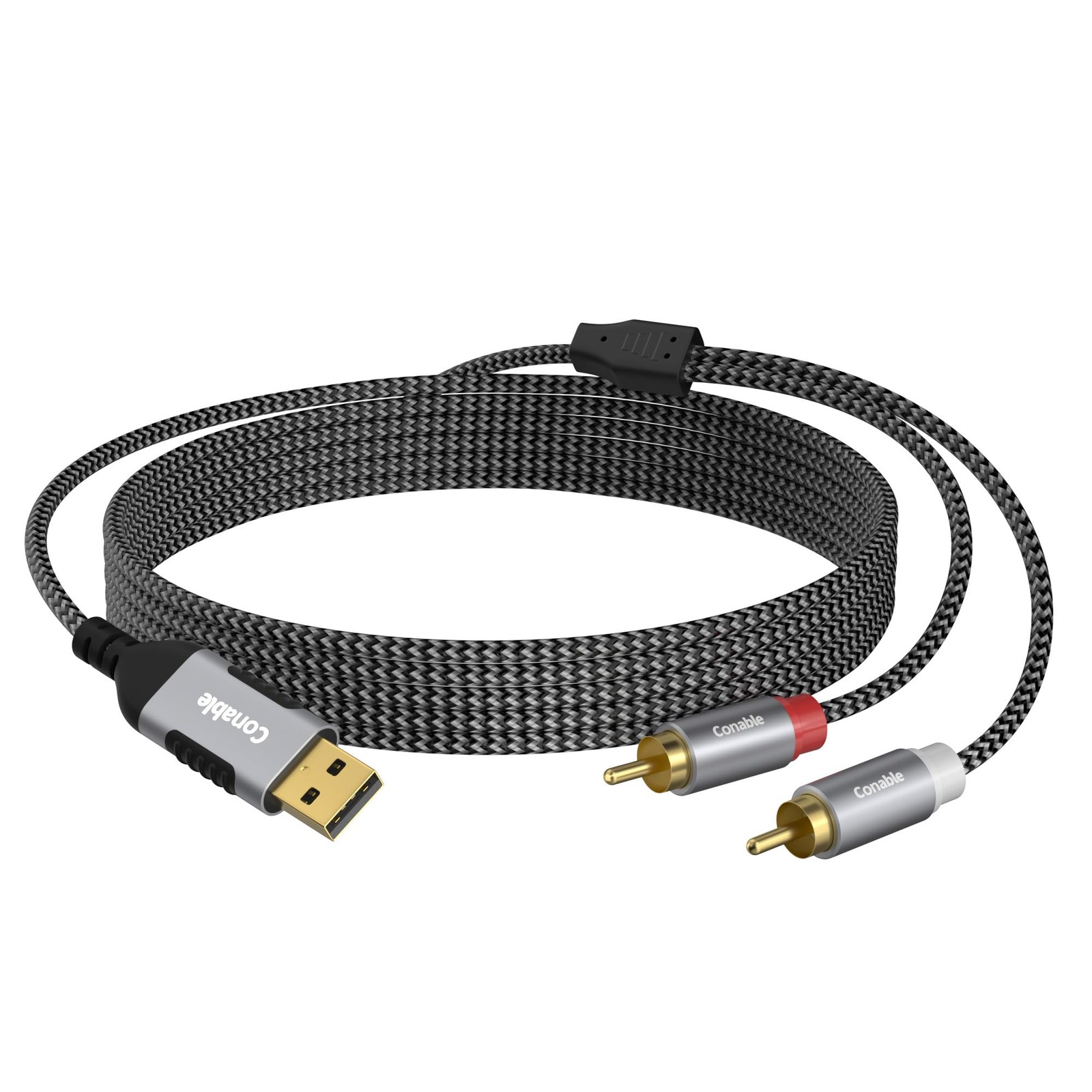 USB to RCA Audio Cable 6 FT, USB-A 2RCA Jack Plug Adapter, 6FT, Grey