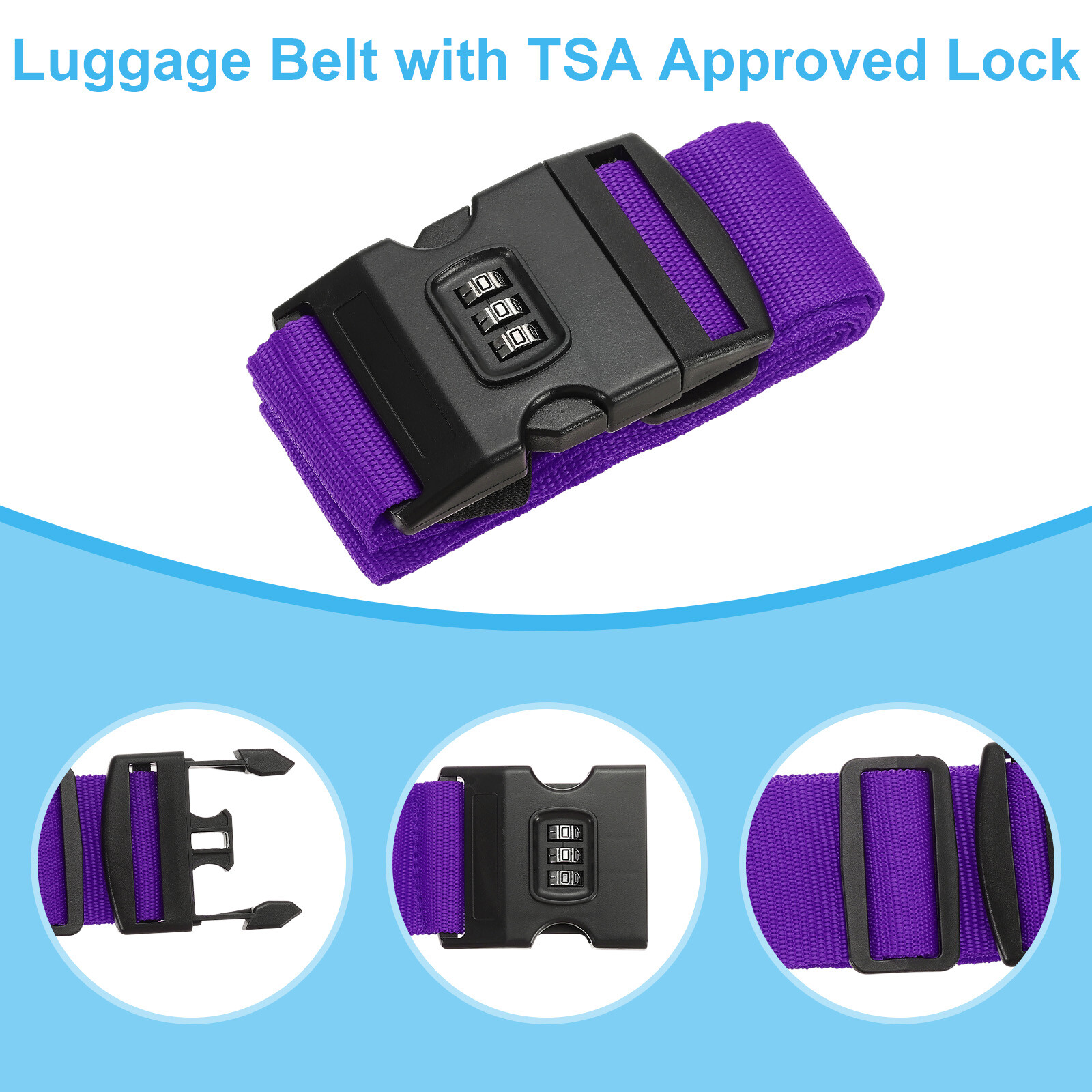 2Pcs Luggage Straps with Combination Lock TSA Approved Purple
