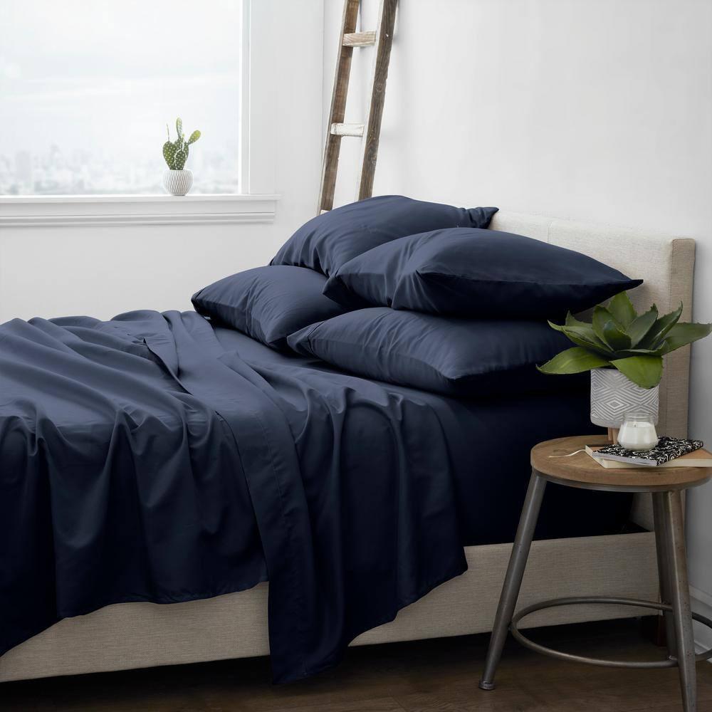 6-Piece Navy Solid Microfiber Twin XL Sheet Set