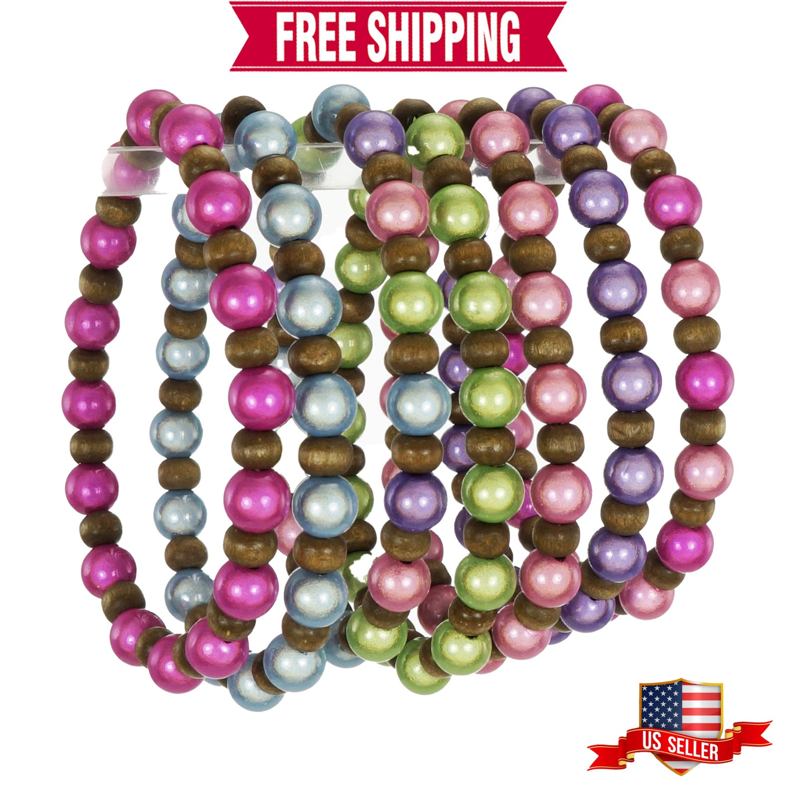 Set of 7 Colorful Miracle Glow Beaded Stackable Stretch Bracelets, Gift for Her