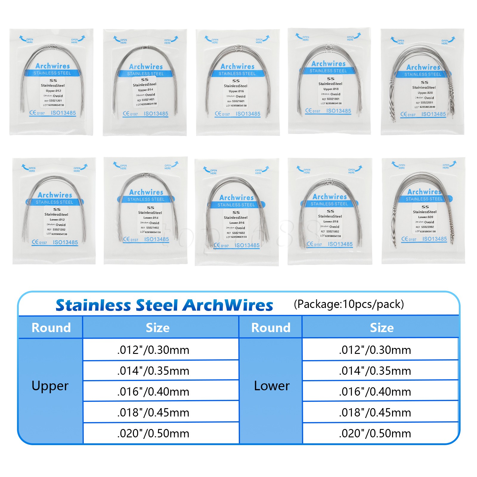 10pcs Dental Orthodontic Arch Wires Niti Stainless Steel Round