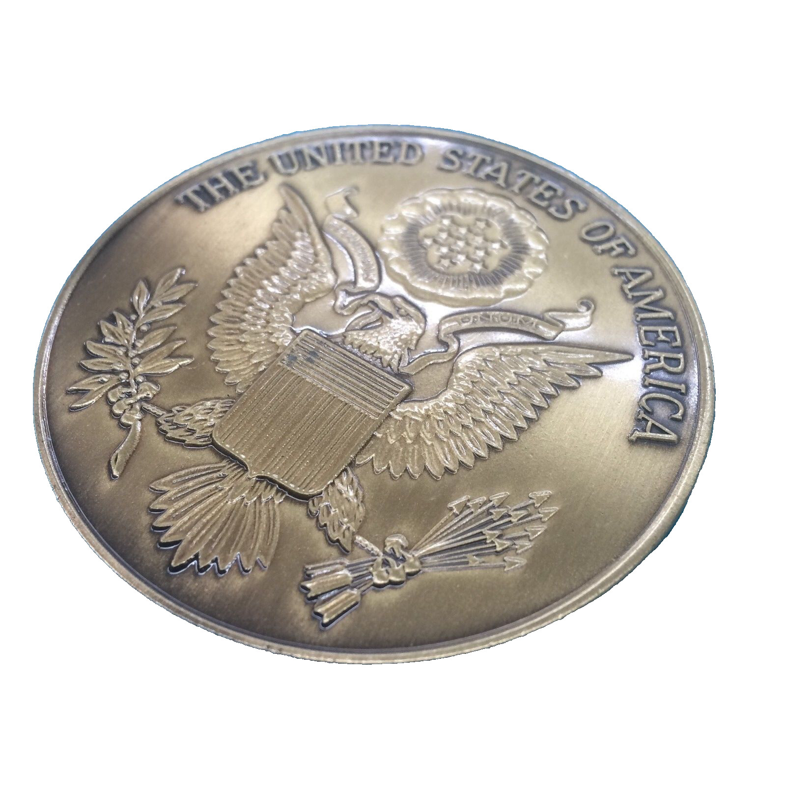 2 1/2" Military Service Medallion United States Seal Flag Case Dash Plaque Gold