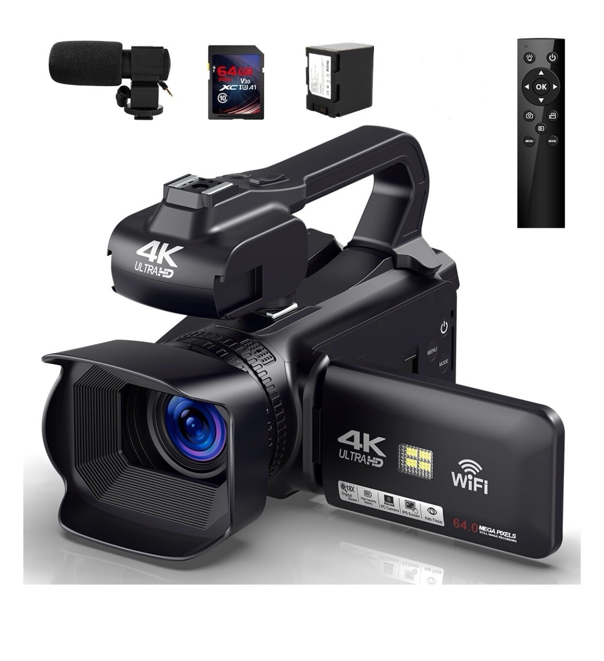 Camcorder 4K Video Camera 64MP 60FPS,HD Auto Focus Vlogging 4.0" Touch Screen 1