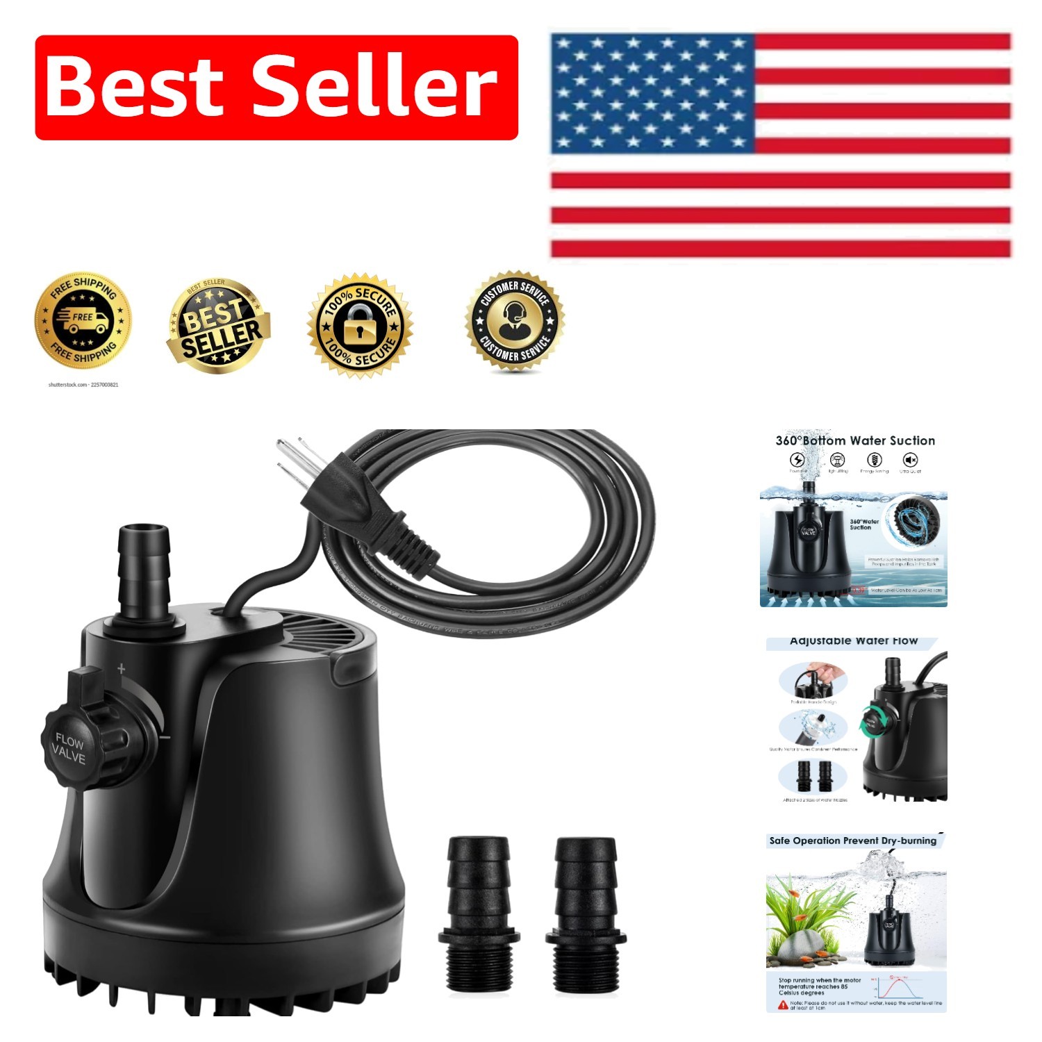 Reliable 60W Submersible Water Pump (800 GPH) for Aquariums, Ponds & Hydroponics