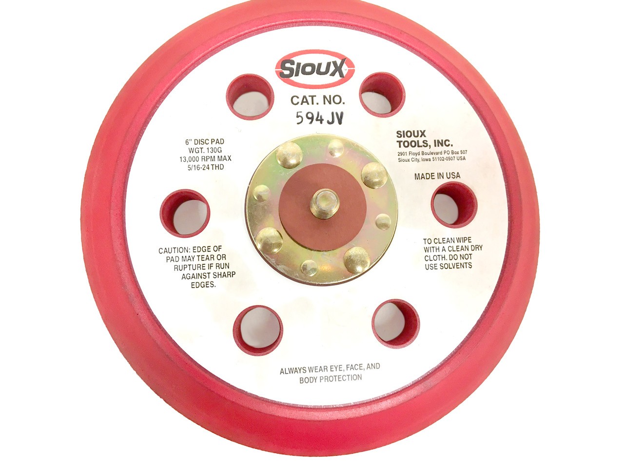 6" Pneumatic Sanding Pad Sioux 594JV 5/16-24 Thread Velkrow Orbital Sander Pad
