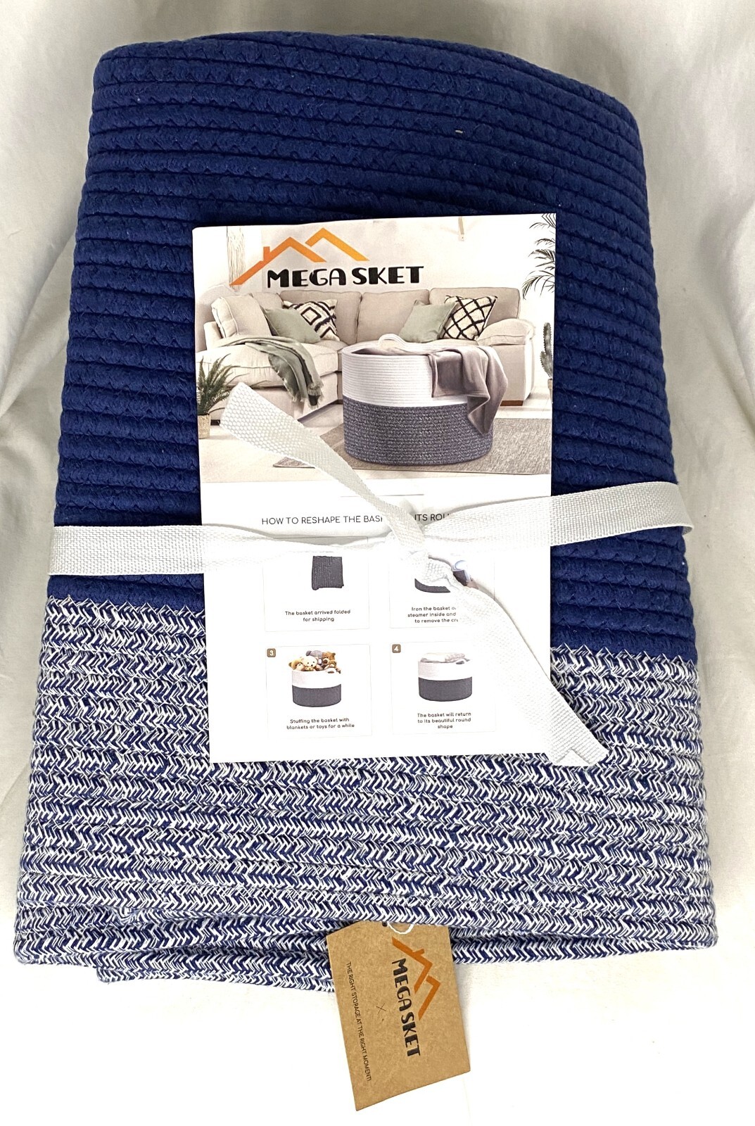 Mega Sket XXXXL Woven Storage Basket 22" X 22" X 14" Blue
