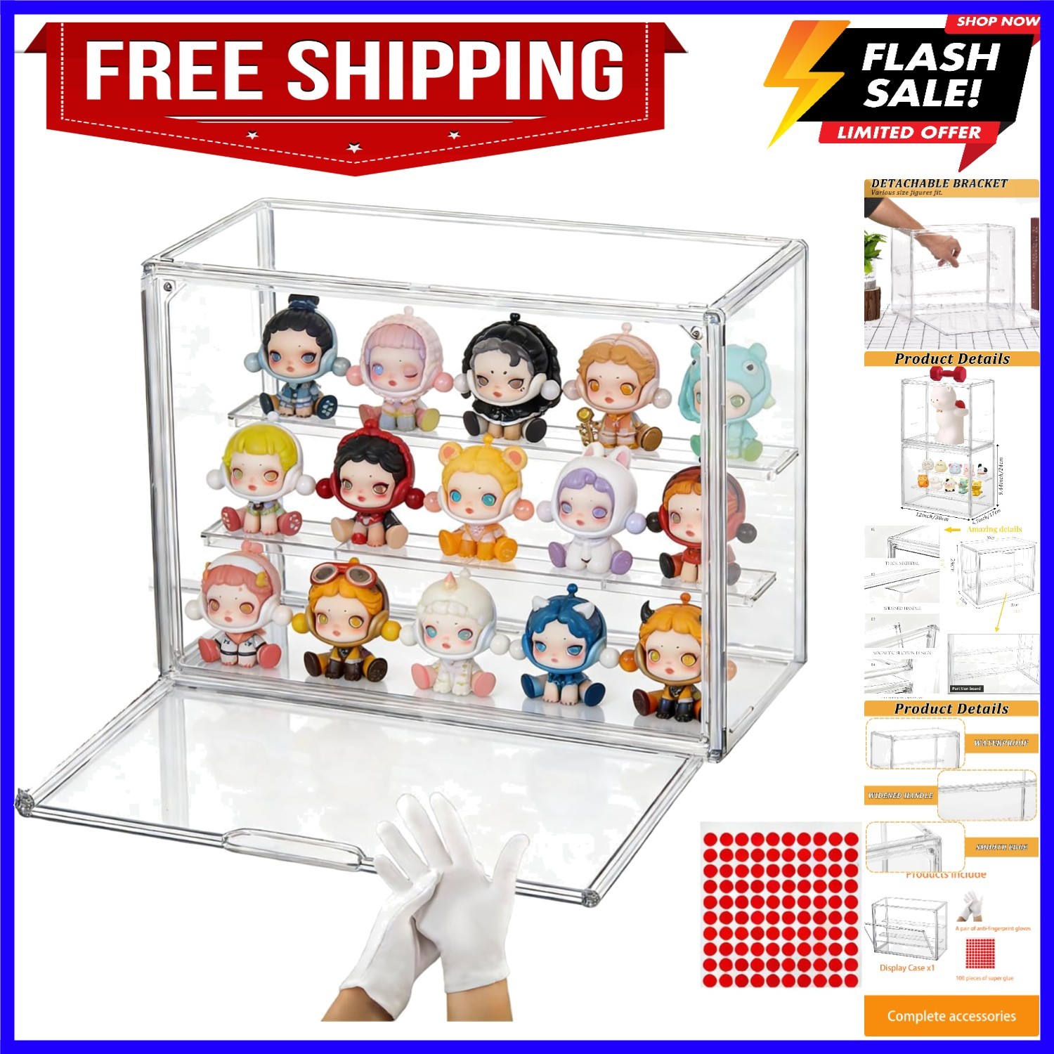 Dustproof Acrylic Display Box with Magnetic Door for Action Figures - 3-Tier ...