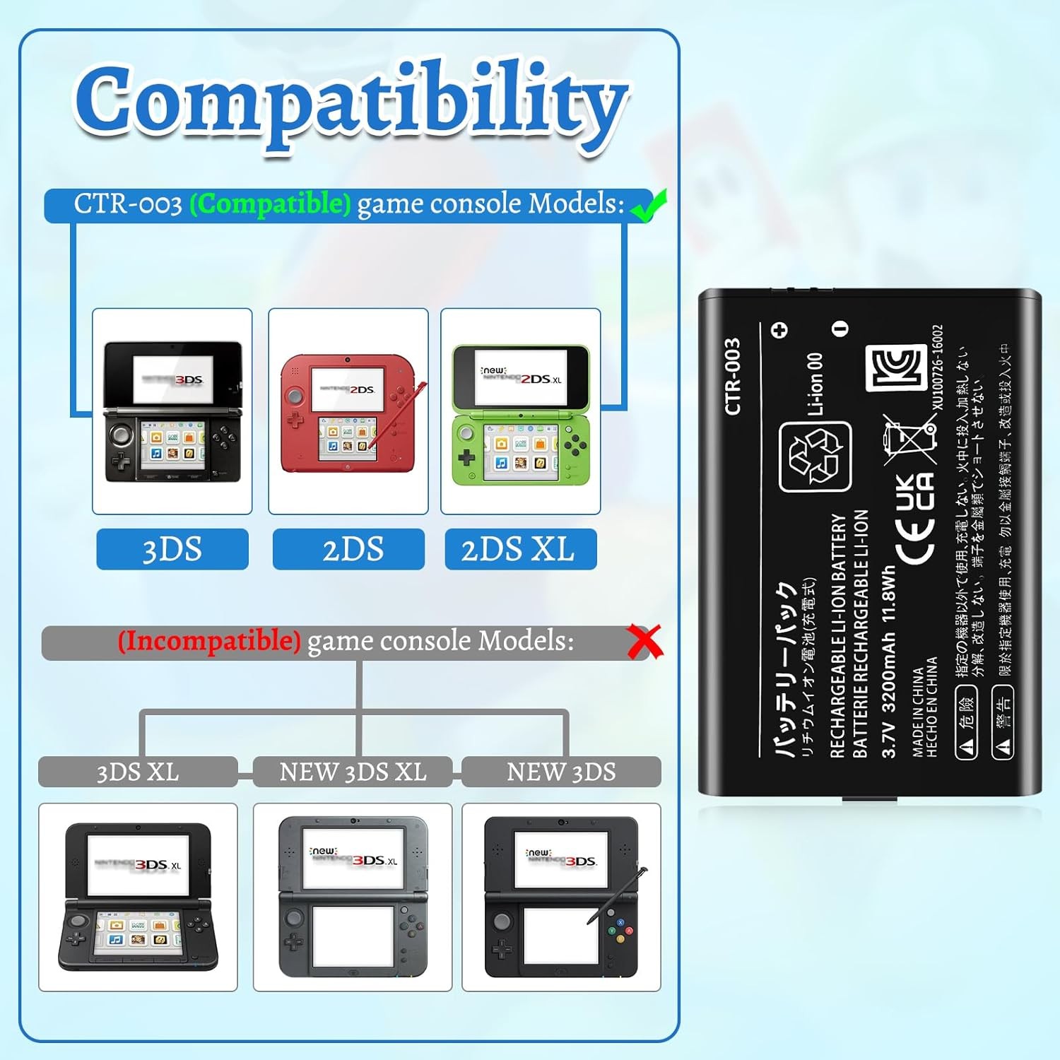 3DS Battery Pack [3200mAh] (2025 New Upgraded),CTR-003 Compatible...