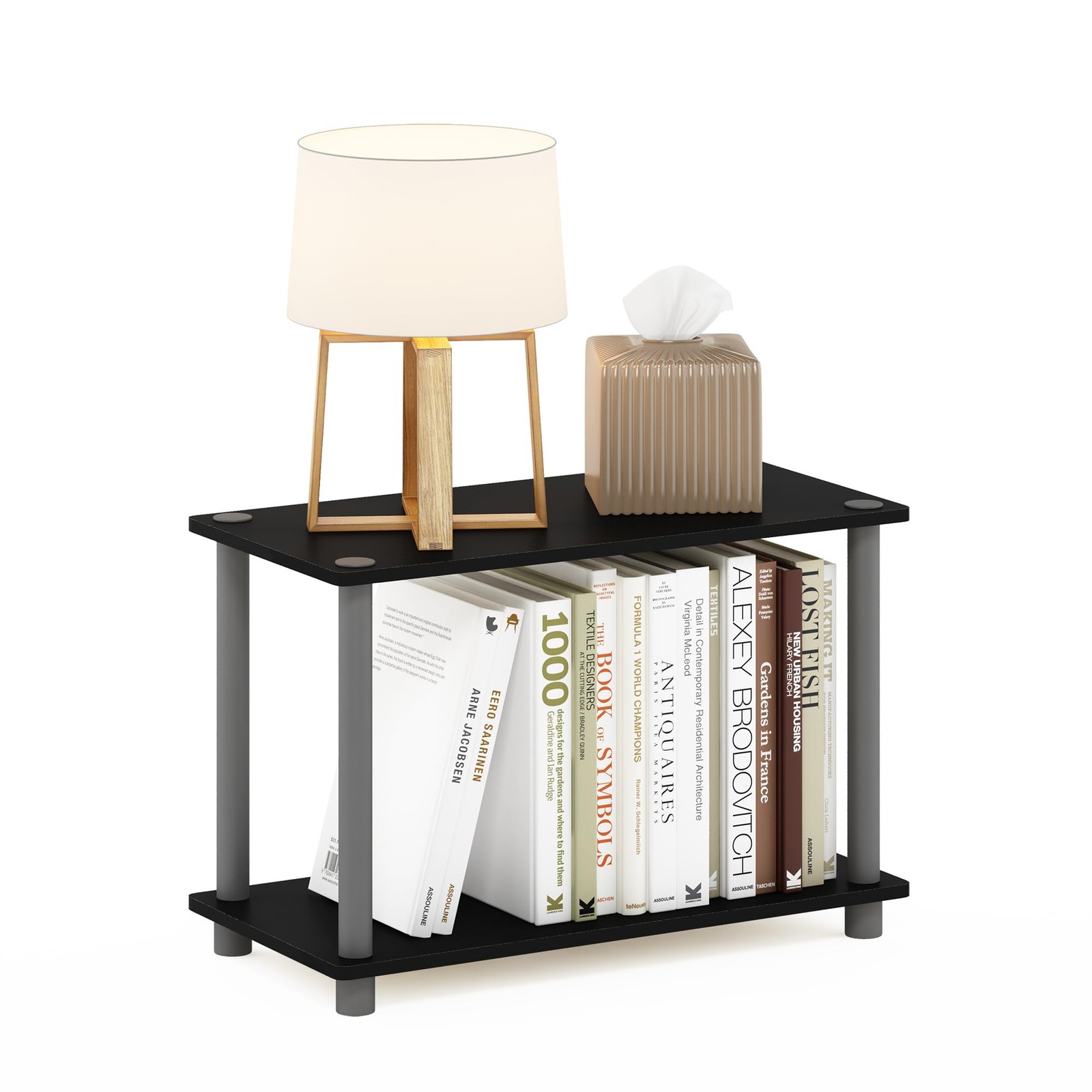 Maklaine Turn-N-Tube 2-Tier No Tools Tube Shelf/End Table in Black/Gray