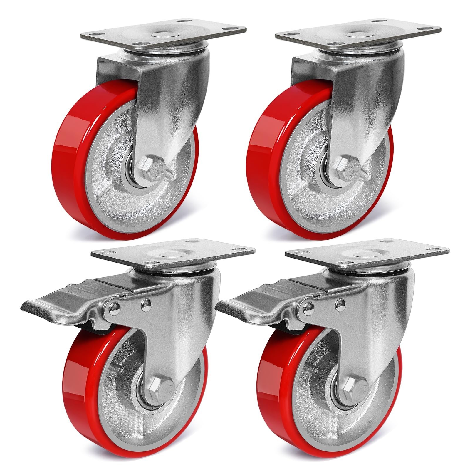 4 Inch Heavy Duty Casters, Swivel Caster Wheels, Polyurethane on Steel Wheel-...