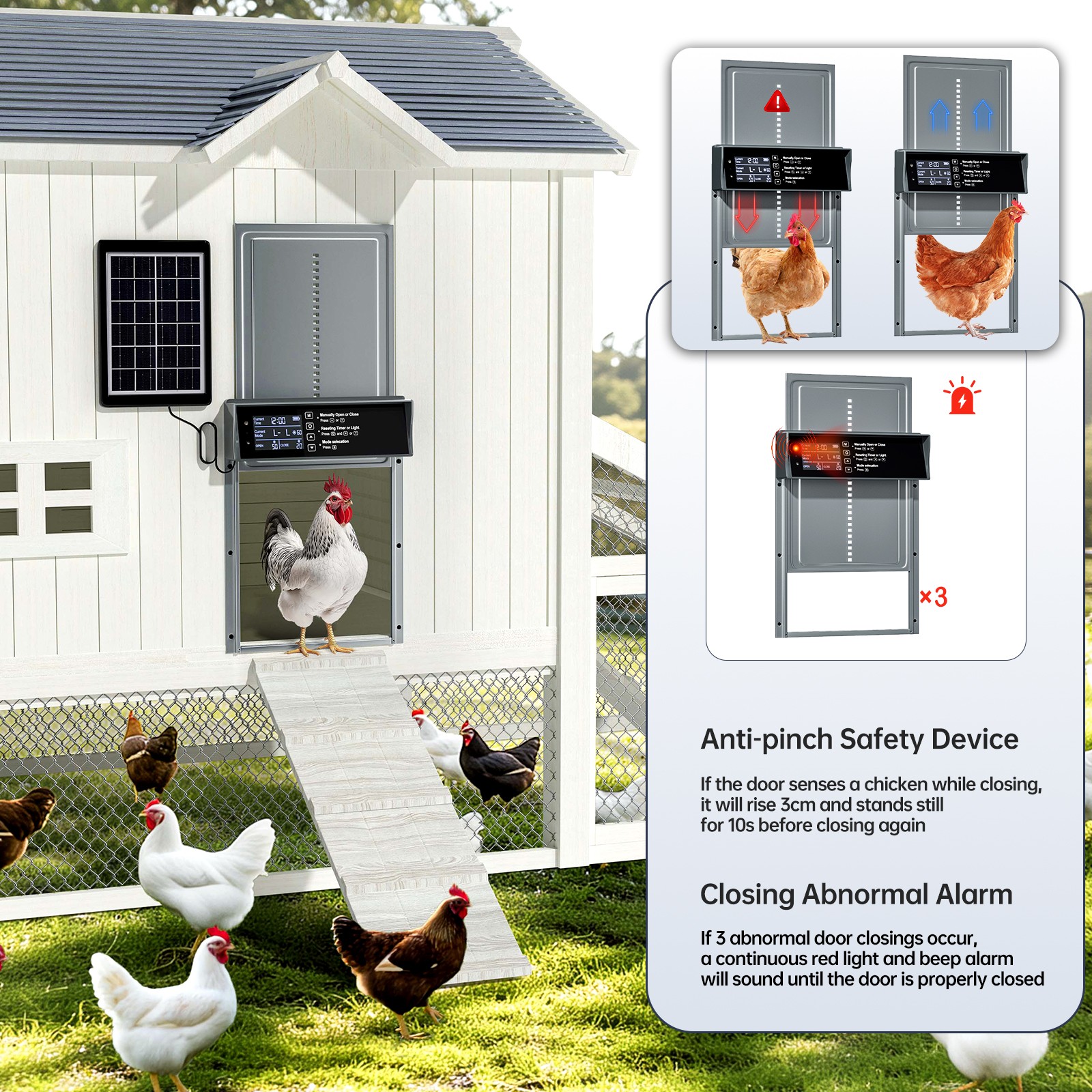 Solar Automatic Chicken Coop Door Opener w/Timer Light Sensor Remote Control