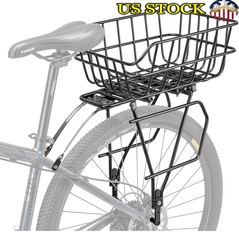 Adjustable Rear Bike Rack W/ Cargo Basket Mountain Touring Gravel Bikes New