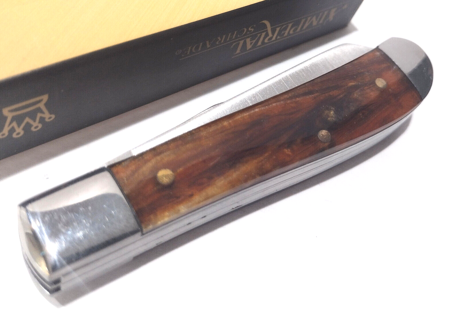Imperial Schrade Amber Celluloid 2 Blade Medium Trapper Folding Pocket Knife