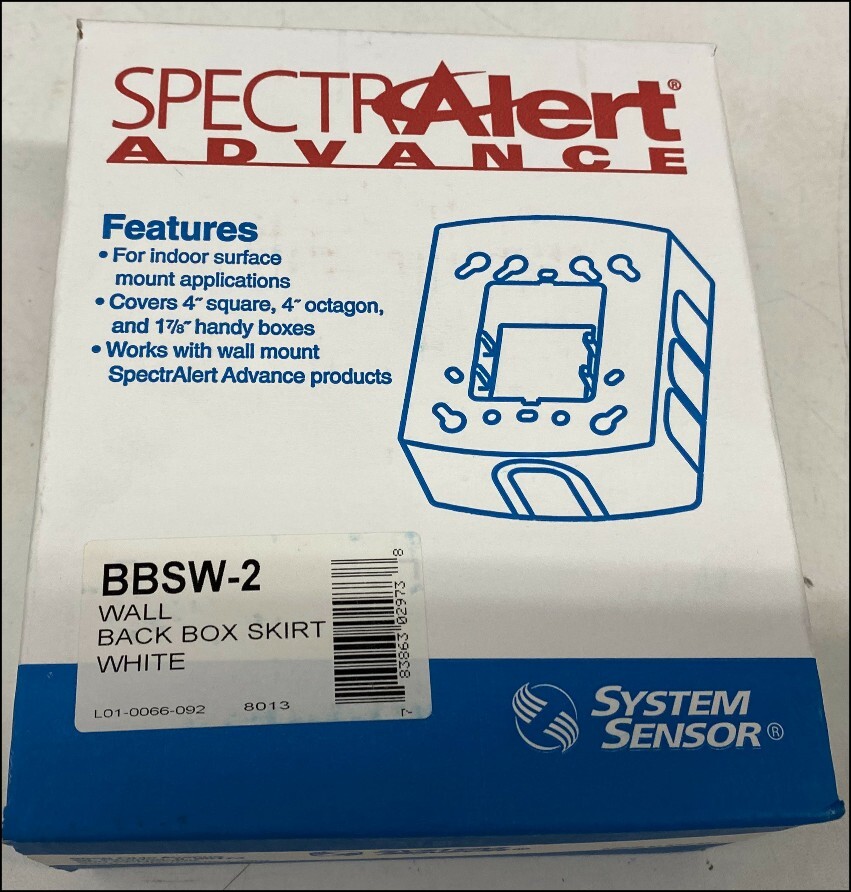 System Sensor BBSW-2 Fire Alarm Wall Back Box Skirt White new open box
