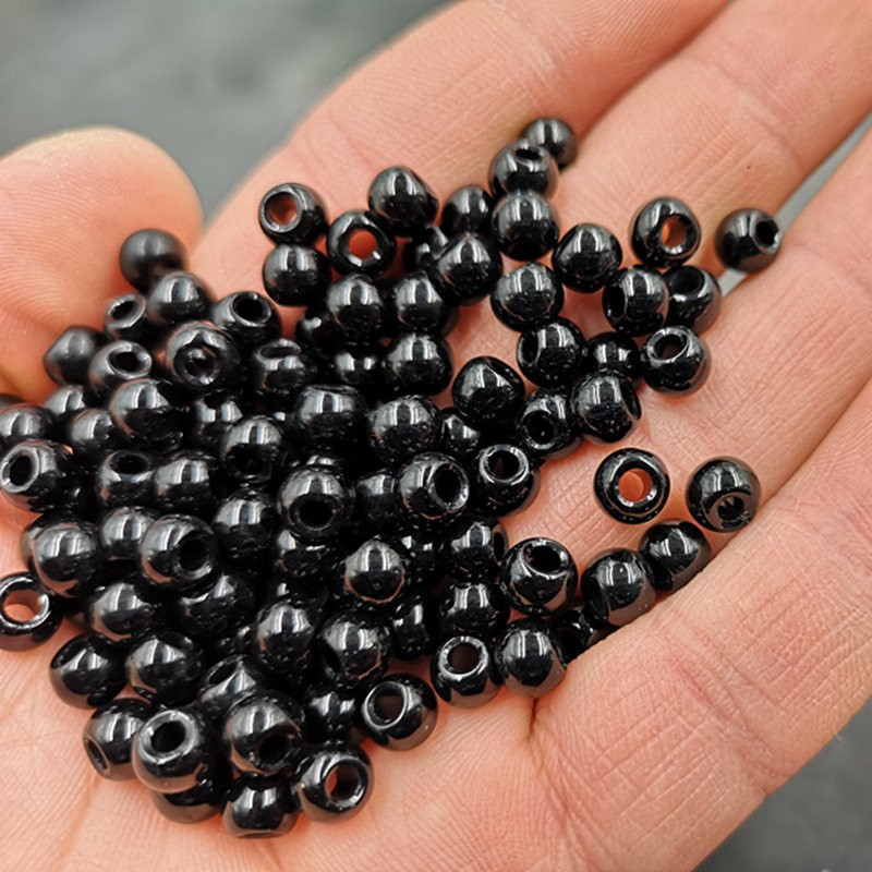 100Pc Large Hole Black Glass Bead Diy Jewelry Accessories Round Beads 6-8Mm
