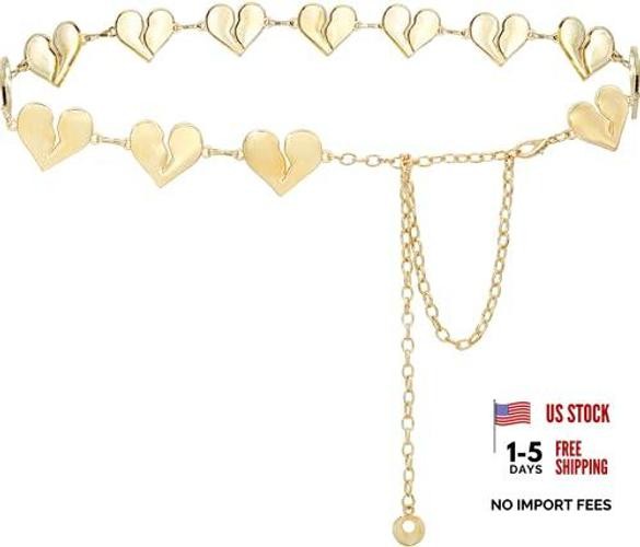 Women's Metal Waist Chain Gold Size M: Length 120cm/47.2" Small Heart Gold