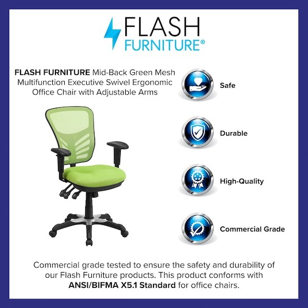 Flash Furniture Hl-0001-Gn-Gg Contemporary Office Chair, Green Seat, Black