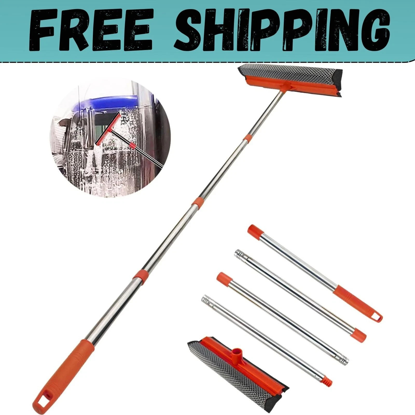 Professional Window Cleaning Kit 58 Inches Long Handle Squeegee Mop Cleaning Ne