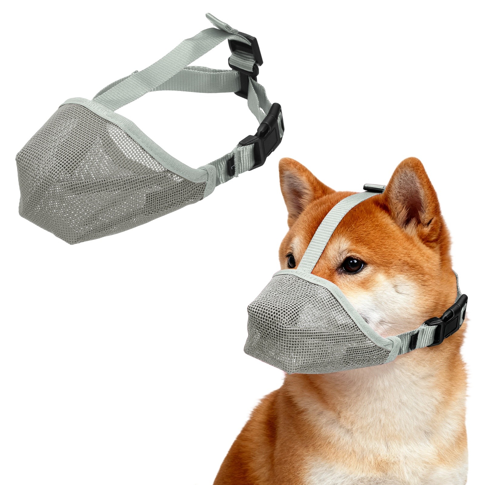 Dog Muzzle Soft Mesh Muzzle Adjustable Covered Mouth Guard Light Gray L