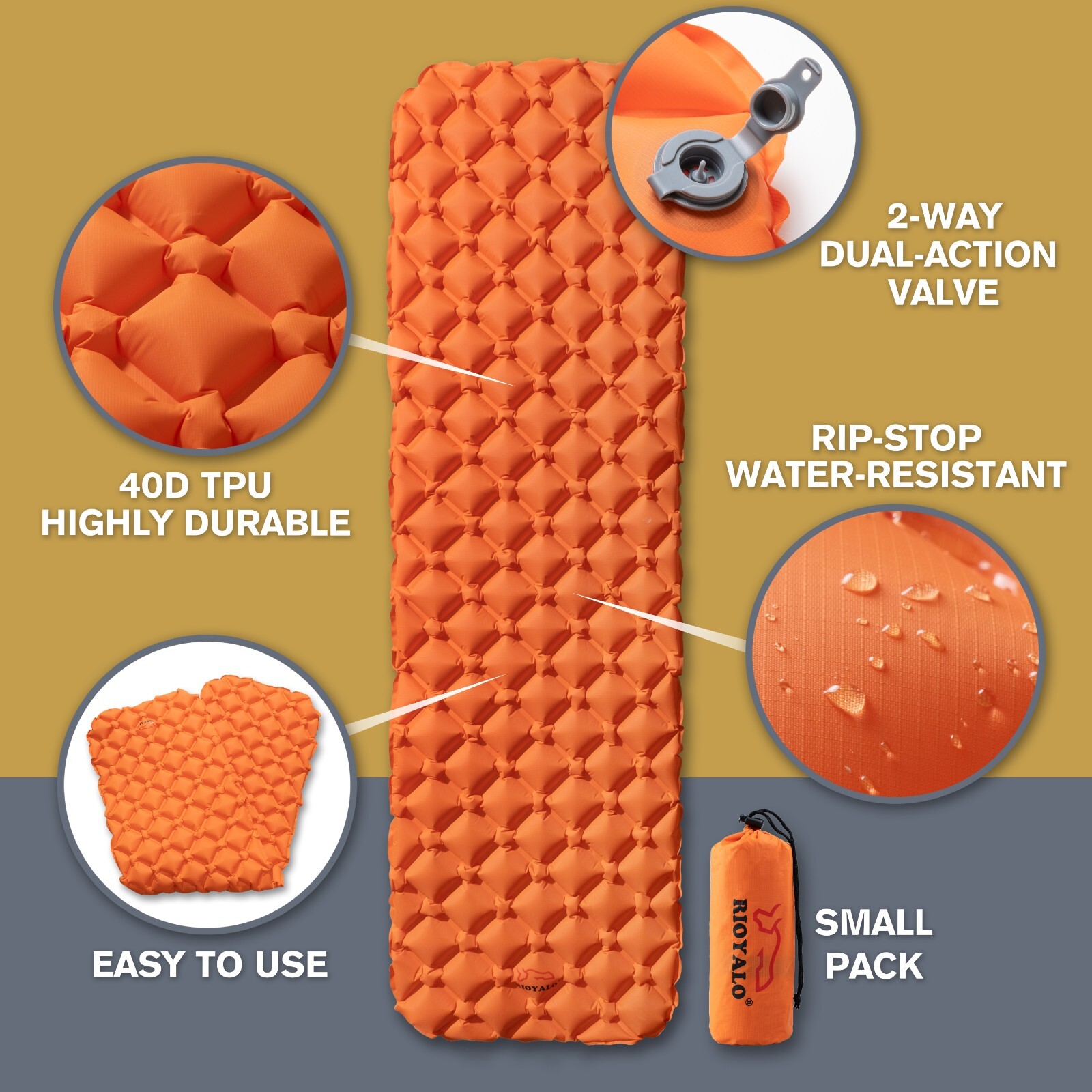 Ultralight Inflatable Camping Sleeping Pad / Mat - Compact Portable Waterproof